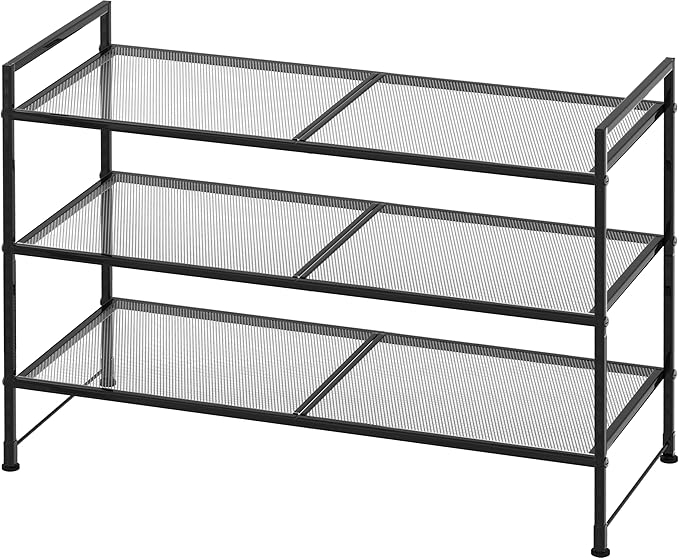 SIMPLE HOUSEWARE 3-Tier Stackable Mesh Shoe Rack, Black
