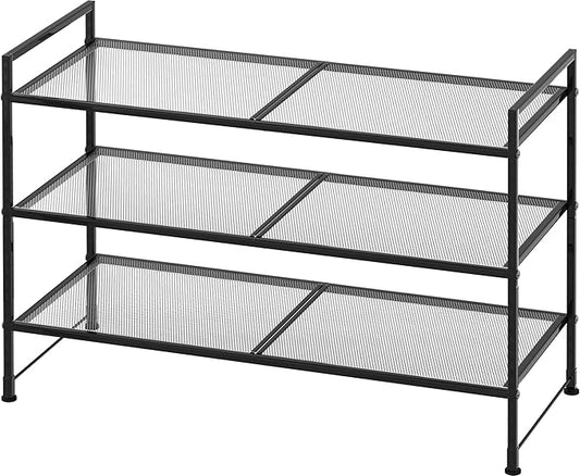 SIMPLE HOUSEWARE 3-Tier Stackable Mesh Shoe Rack, Black