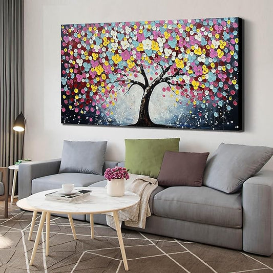 Zoyotago Large Canvas Wall Art for Living Room Bedroom Home Office Colorful Flower Tree of Life Wall Art Modern Hand-painted Oil Painted Size 29x59