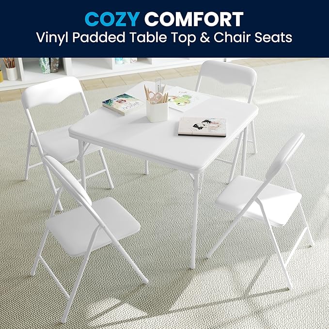 Flash Furniture Mindy Kids 5-Piece Folding Square Table and Chairs Set for Daycare and Classrooms, Children's Activity Table and Chairs Set, White