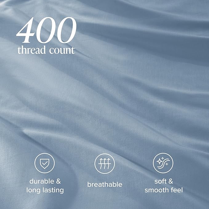 Bare Home 100% Organic Cotton Sateen Duvet Cover Set - 400 Thread Count - Smooth Sateen Weave - Warm & Luxurious - Duvet Cover (King/Cal King, Dusty Blue)
