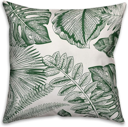 Green Palm Fronds Indoor/Outdoor Pillow | Decorative Pillows for Living Room Couch Bed Sofa Patio, Fluffy Soft Cushion | Water Resistant Green, 18x18