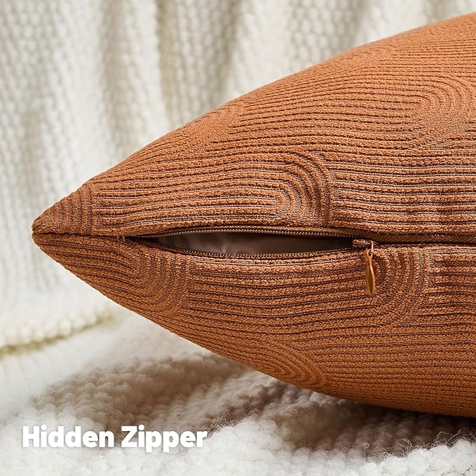 FUTEI Burnt Orange Chenille Decorative Throw Pillow Covers 20x20 Inch Set of 2,Soft Cozy Striped Geometric Patterns Cushion Case,Modern Home Decor for Couch Bed Living Room