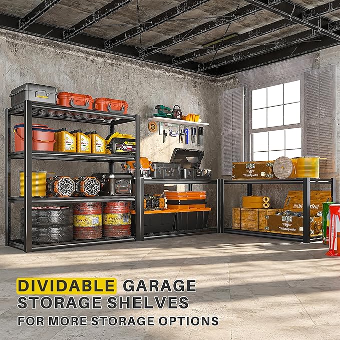 REIBII 40" W Garage Shelving 2240 LBS Storage Shelves Adjustable Metal Shelving Heavy Duty 4 Tier Metal Shelves for Storage Pantry Basement Warehouse 40" W × 19.5" D × 59.5" H, 2 Pack