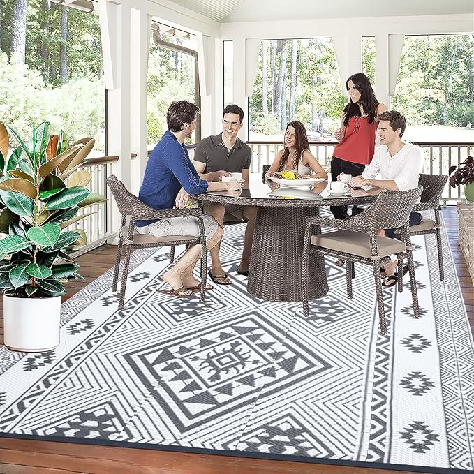 HiiARug Outdoor Rug for Patios Clearance 9'x12' Outdoor Plastic Straw Rug Waterproof Patio Camping Rug Reversible RV Mat Outdoor Area Rugs for Outdoors, RV, Patio, Backyard, Deck, Camping