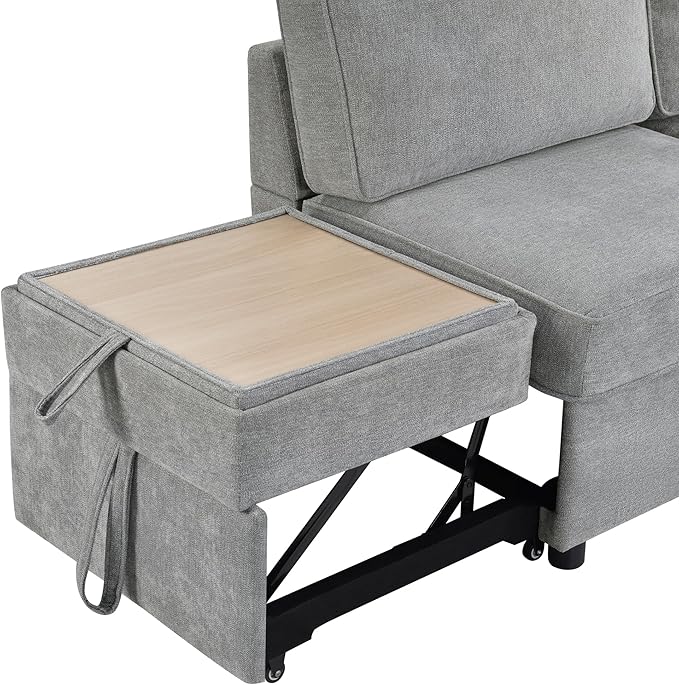 Ball & Cast Convertible Sleeper Sofa Bed,Chenille L Shaped Pull Out Couch Bed with Flip-Top Table,USB Ports & Hidden Cup Holders,Corner Sectional Sofa Couches for Living Room,Light Gray