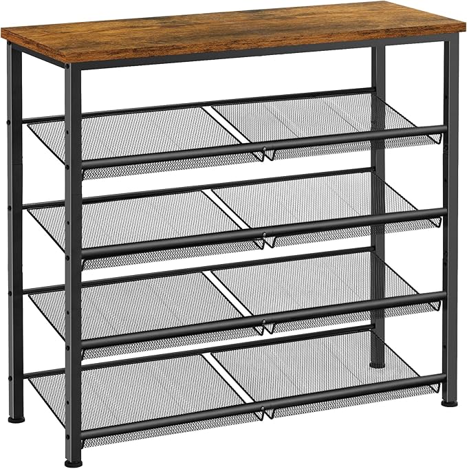 Pipishell 5-Tier Shoe Rack for Entryway and Small Spaces with Wooden Top & Metal Frames, Shoe Storage Organizer with Adjustable Storage Shelves, PISRB4V