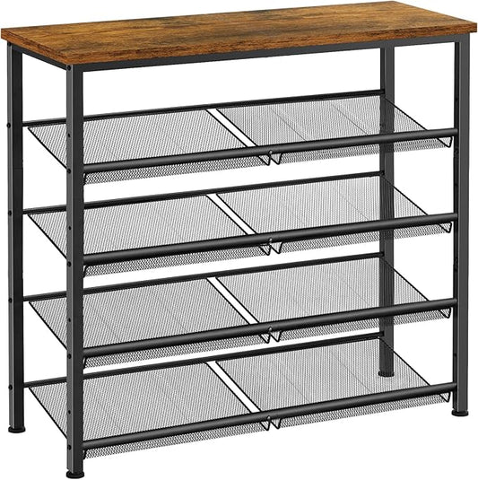 Pipishell 5-Tier Shoe Rack for Entryway and Small Spaces with Wooden Top & Metal Frames, Shoe Storage Organizer with Adjustable Storage Shelves, PISRB4V