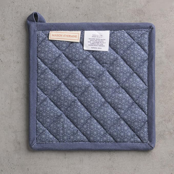 Maison d' Hermine Pot Holders Set 100% Cotton Heat Resistant Potholders 8" x 8" Hot Pads with Loop for Thanksgiving Christmas Decorations BBQ Baking Handling Hot Pans (Pack of 2, Christmas Joy)