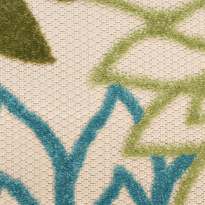 Nourison Home Aloha Indoor/Outdoor Green Multicolor 7'10" x 10'6" Area Rug, Easy-Cleaning, Non Shedding, Bed Room, Living Room, Dining Room, Backyard, Patio, Deck (8x11)