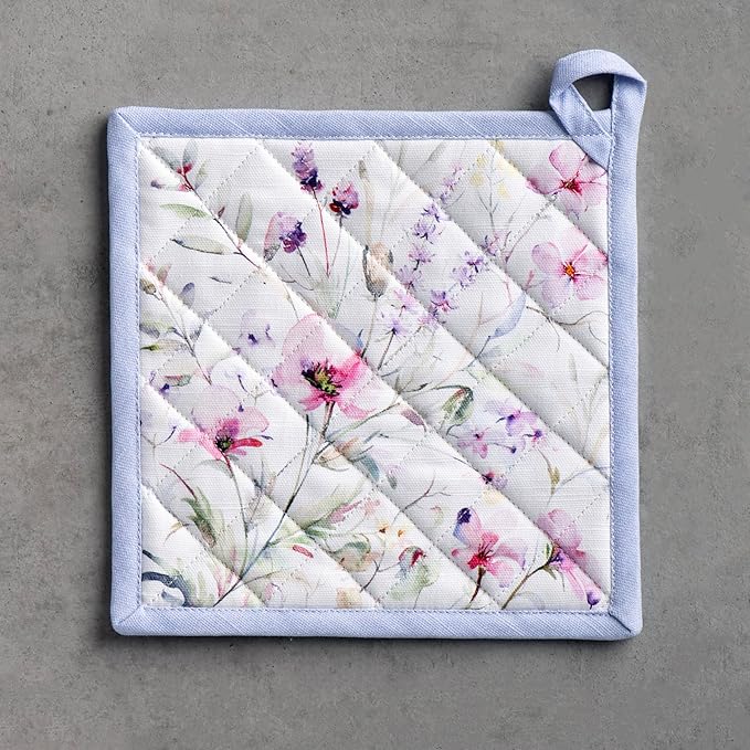 Maison d' Hermine Pot Holders 100% Cotton Heat Resistant Potholders 8" x 8" Hot Pads with Loop BBQ, Cooking, Baking, Grilling, Kitchen, Handling Hot Pans Spring/Summer (Pack of 1, Summer Floral)