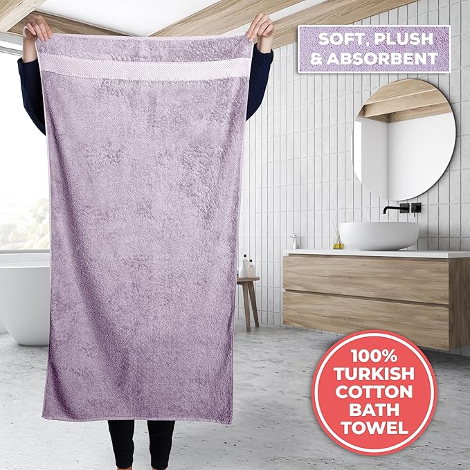 TEXTILOM 100% Turkish Cotton 2 Pcs Bath Towel Set, Luxury Bath Towels for Bathroom, Soft & Absorbent Hotel Quality Bathroom Towels Set (27 x 54 inches)- Lilac
