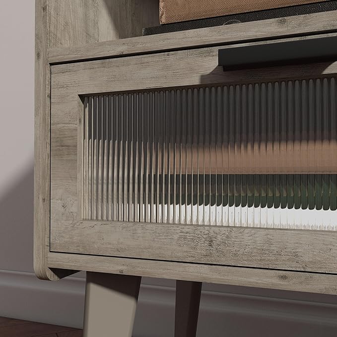 Nightstand with Charging Station, Bedside Tables Oak Grey End Table Side Table with 2 Tiers Storage Space, for Bedroom Living Room MLBZ07GE