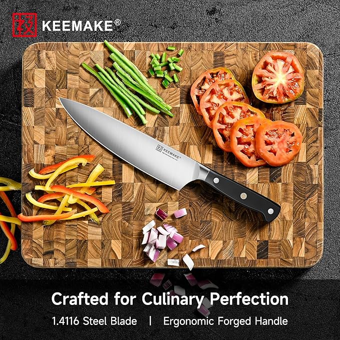 KEEMAKE Chef Knife, 8 Inch Sharp High Carbon Stainless Steel Kitchen Knife with Ergonomic Handle, Professional Cooking Knife, Kitchen Utensils for Meat Slicing and Vegetable Cutting