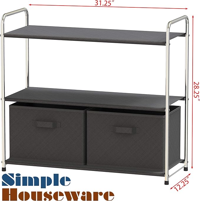 Simple Houseware 3-Tier Closet Storage with 2 Drawers, Dark Grey