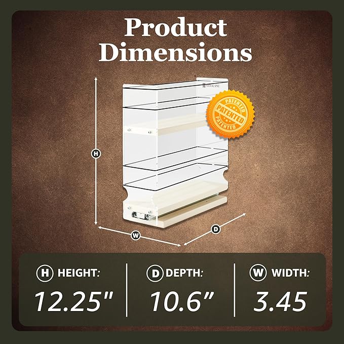 Vertical Spice - Sliding Spice Rack Organizer for Cabinets - Pull Out Shelves for Upper Kitchen Cabinets - Cabinet Organizer/Storage - 2 Tiers - 3.45" x 12.25" x 10.6" (Cream, Partially Assembled)