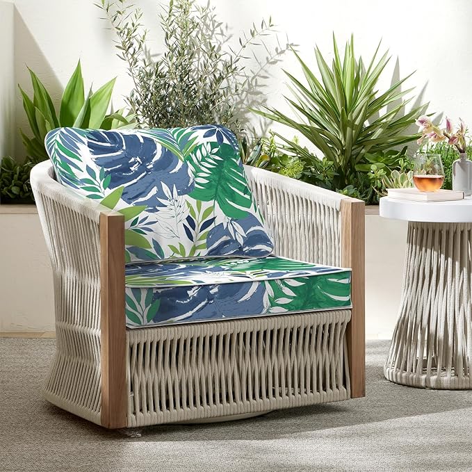 Outdoor Deep Seat Cushions Set 24 x 24 Inch for Patio Furniture,Water Resistant Chair Cushions Replacement Includes Seat Cushion & Back Pillow for Couch, Wicker Chair - Islamorada Blue Green