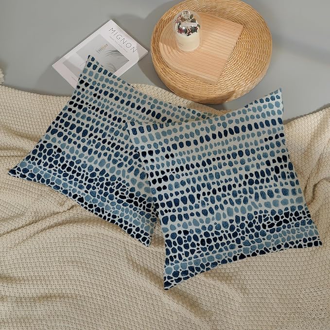 Boho Pillow Covers 18x18 Pack of 2 Blue Teal Polka Dot Throw Pillow Covers,Bohemian Abstract Modern Decorative Pillowcase Farmhouse Linen Cushion Case for Home Sofa,Outdoor Decoration