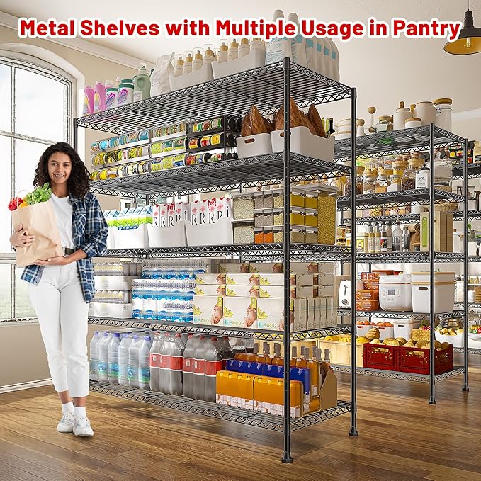 REIBII 45.8''W Steel Wire Shelving Unit, 5 Tier Adjustable Metal Storage Shelves for Kitchen Pantry Office Wire Rack Metal Shelving Unit for College Dorm School, 45.8" W x 71" H x 17.2" D 3PCS
