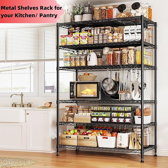 REIBII 6 Tier Wire Shelving,1800LBS Storage Shelves Metal Shelves for Storage Rack,75''H Adjustable Garage Shelving Heavy Duty Shelving Units Pantry Shelf Kitchen,75''HX35.5''WX18''D