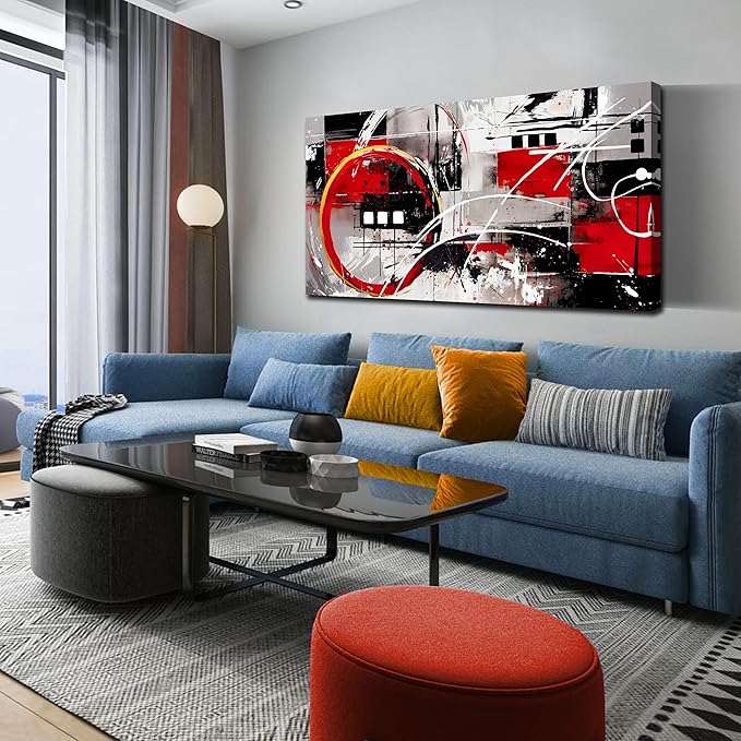 Black and Red Abstract Art - Abstract Wall Art for Living Room Large Size - Minimalist Wall Art for Bedroom Women Ready to Hang Size 29" x 59"