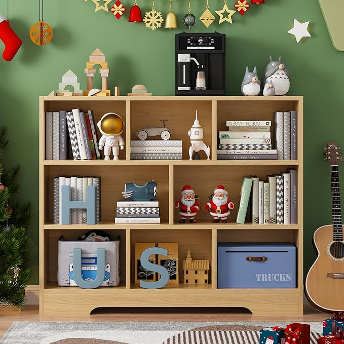 Kids Book Shelf Set of 2, 8 Cubes Storage Organizer Montessori Shelf, 3-Tier Wooden Kids Bookcase, Toy Storage Organizer for Children, Toddler Bookshelf Cube Shelf for Kid’s Room, Classroom