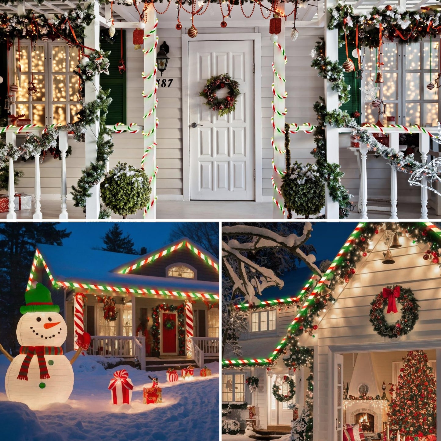 Toodour Christmas Candy Cane Lights, 50ft 360 LED Candy Cane Rope Lights Outdoor with 8 Modes, Connectable, Timer, Waterproof Red White Green Christmas Light for Garden Patio Bedroom Party Xmas Decor