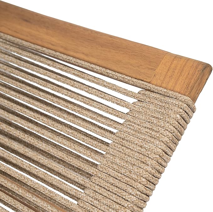 Christopher Knight Home Lurelala Set of 4 Outdoor Patio Wood Adjustable Chaise Lounges with Rope Seating, Rope Chaise Lounge with Acacia Wood Frame, Chaise Lounge for Poolside Balcony, Teak+Beige