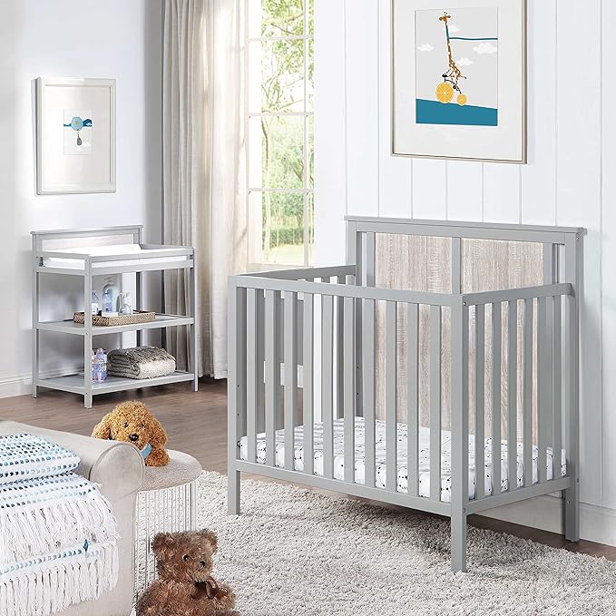 Suite Bebe Connelly 3-in-1 Mini Crib in Gray/Rockport Gray - Comes with Mattress Pad