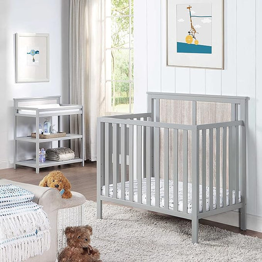 Suite Bebe Connelly 3-in-1 Mini Crib in Gray/Rockport Gray - Comes with Mattress Pad
