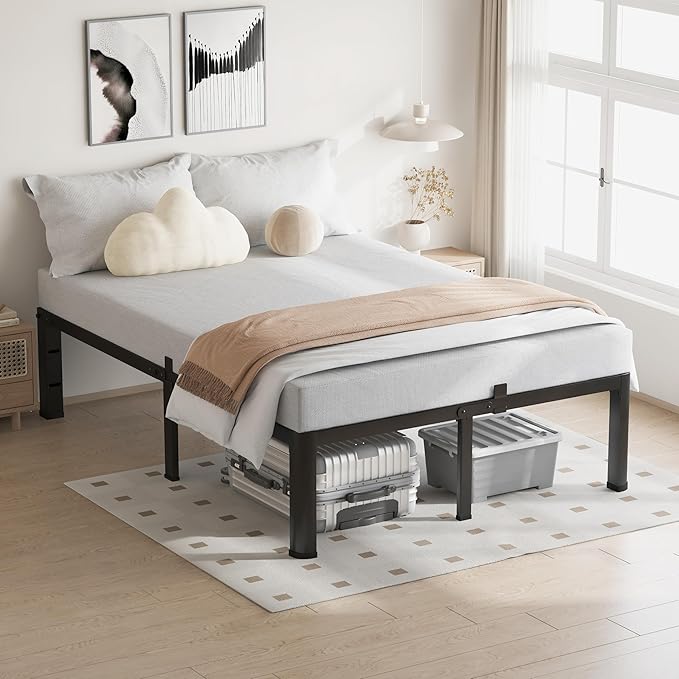 12 Inch King Size Bed Frame, 3500Lbs Heavy Duty Metal Platform with Round Corner Legs Mattress Slide Stopper, Steel Slat Support No Box Spring Needed, Noise Free, Non-Slip, Easy Assembly
