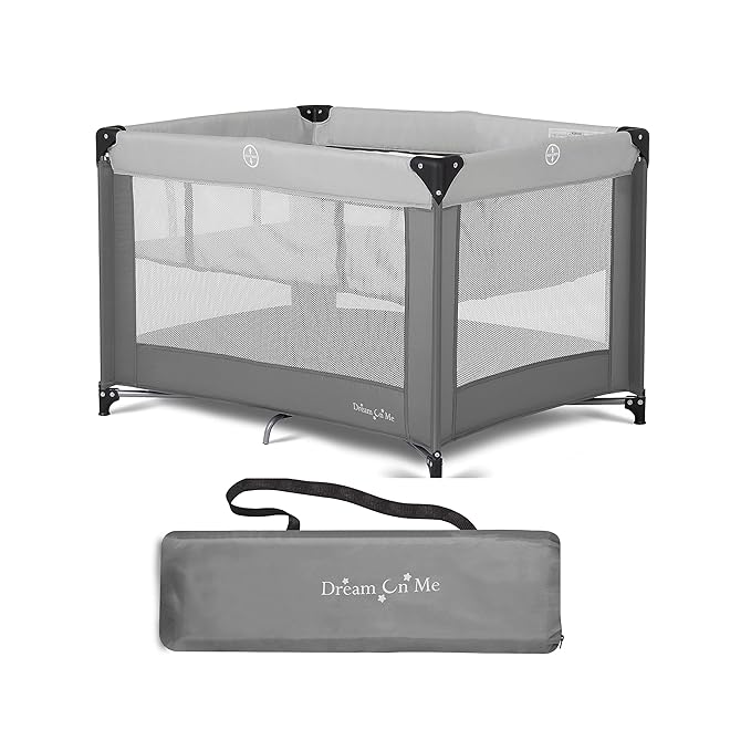 Dream On Me Zazzy Portable Playard with Bassinet in Grey, Packable and Easy Setup Baby Playard, Lightweight and Portable Playard for Baby with Mattress and Travel Bag