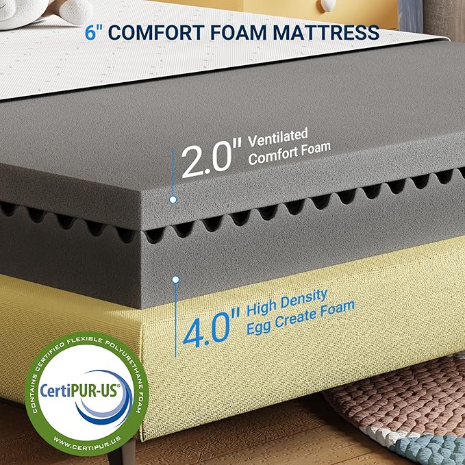 Avenco Queen Size Mattress, 6 Inch Memory Foam Queen Mattress in a Box for Comfort Sleep & Pressure Relief, CertiPUR-US Certified Medium Firm Queen Mattresses