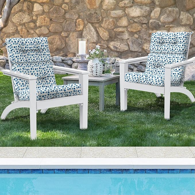 Set of 2 Outdoor High Back Chair Cushions 44"x 22",Water Repellent Rocking Seat Cushions Replacement, Seat/Back Chair Cushions for Patio,Porch,Balcony and Indoor - Brush Blue