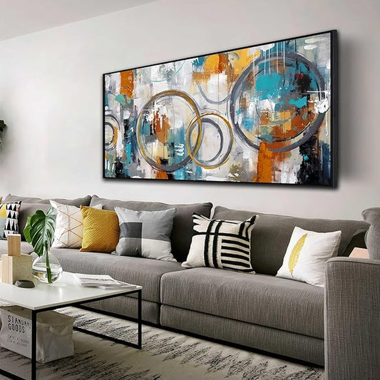 Abstract Wall Art For Living Room Large Size - Modern Wall Art For Bedroom - Black Framed Wall Art for Office Size 29" x 59"