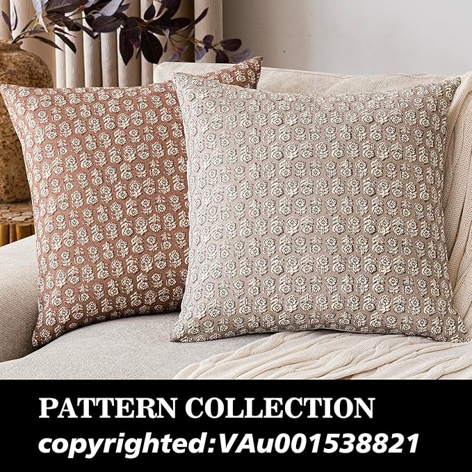 Foindtower Set of 2 Decorative Neutral Floral Print Throw Pillow Covers Vintage Farmhouse Cushion Covers Boho Home Decor for Sofa Chair Couch Bedroom Living Room Outdoor,18×18 Inch,Light Orange Brown