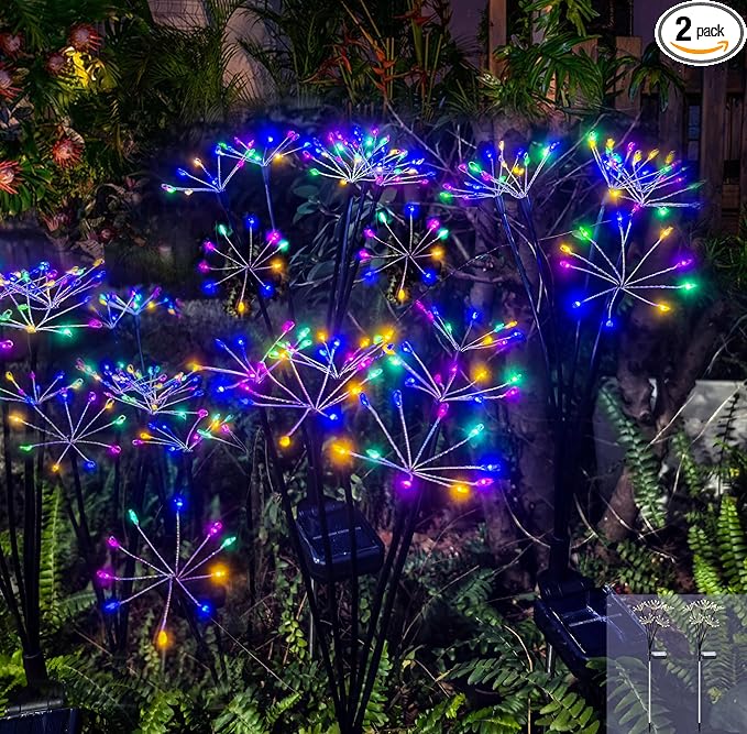 Kwaiffeo Solar Garden Lights Outdoor Waterproof Decorative Solar Lights for Outside 2 Pack with120 LED Swaying Fairy Firework Light Yard Garden Decor, Gifts for Mother's Day Mom Grandma Women