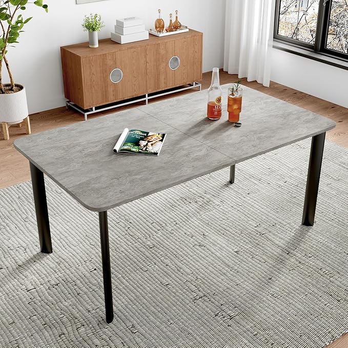 63"- 78.7" Extendable Dining Table, Thickened Expandable MDF Wooden Kitchen Table with Metal Legs, Scratch-Resistant, Easy to Clean