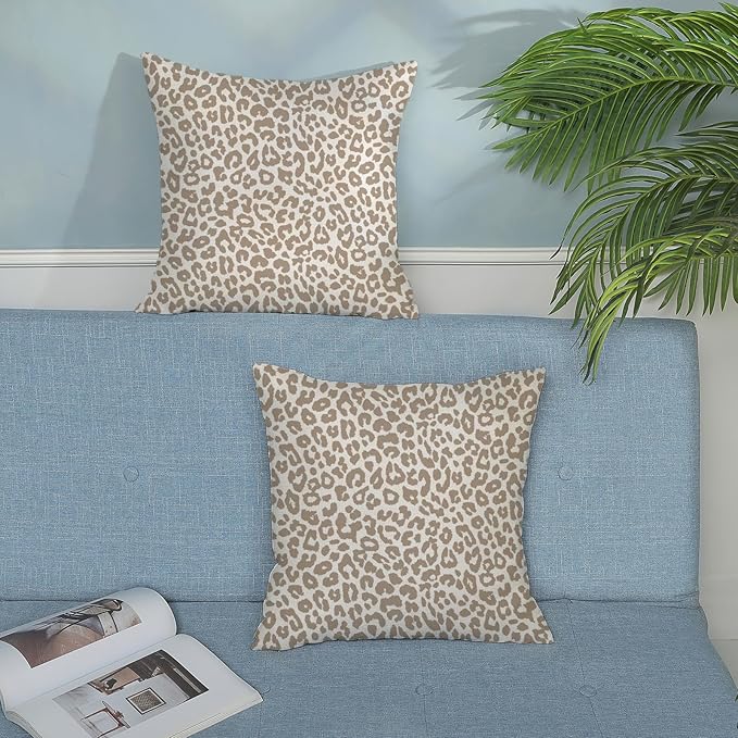 Leopard Print Pillow Covers 18x18 Pack of 2 Brown Animal Pattern Cheetah Decorative Throw Pillow Cover Outdoor Decor Boho Abstract Modern Pillowcase Farmhouse Linen Cushion Case for Sofa Couch