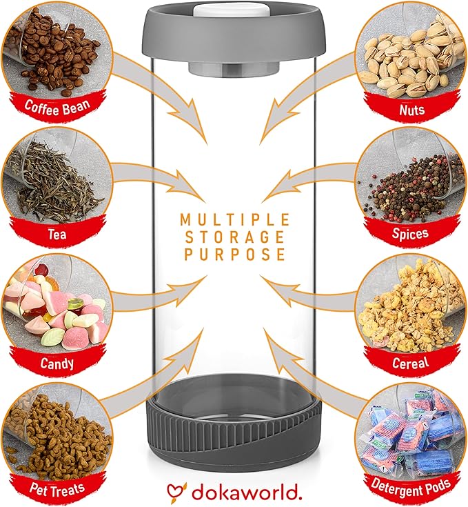 Glass Canisters Set - Kitchen Leakproof Seal Food Storage Jars - Coffee Bean Container - Pack of 5 Glass Canisters With Vacuum Airtight Lids for Cereal, Pet Treats, Nuts, Candy