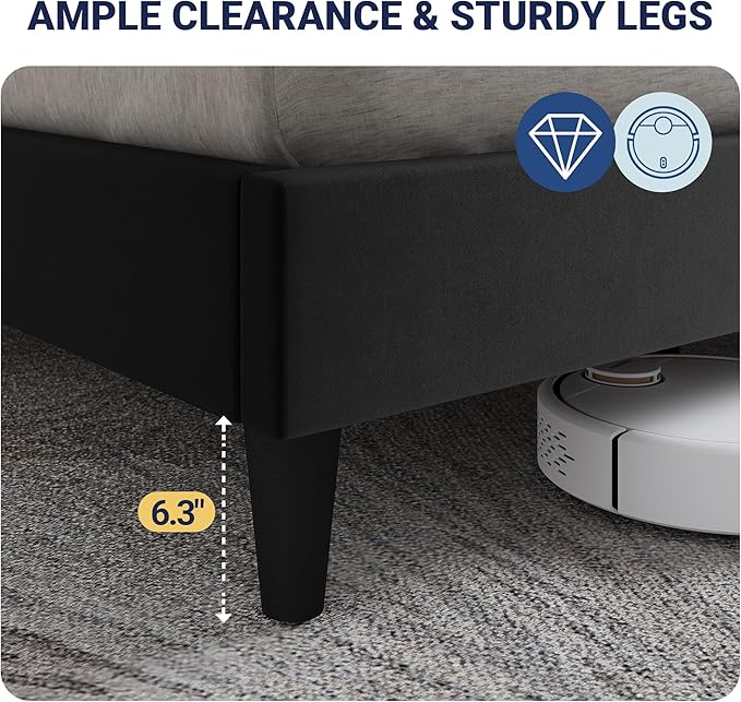 Allewie Velvet Full Size Upholstered Bed Frame with Wingback Storage Headboard & Charging Station, Platform Bed with Diamond Tufted Design & Gold Trim, No Box Spring Needed, Easy Assembly, Black