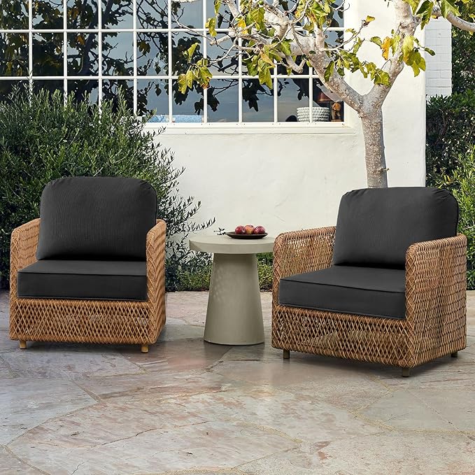 Outdoor Sunbrella Cushions for Patio Furniture Set of 2, 24"x24" Water Repellent Chair Cushions Removable Seat Bottom & Back Cushion Covers for Chair, Sofa, Couch, Spectrum Carbon