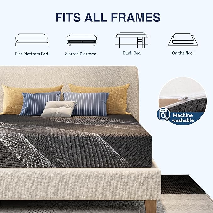 CH CHARME HOUSE 6 Inch Full Mattress, Bamboo-Charcoal Memory Foam Mattress, Cooling & Pressure Relief, Bed in a Box, Foam Made in USA & CertiPUR-US Certified, 54'x75'x6', Black