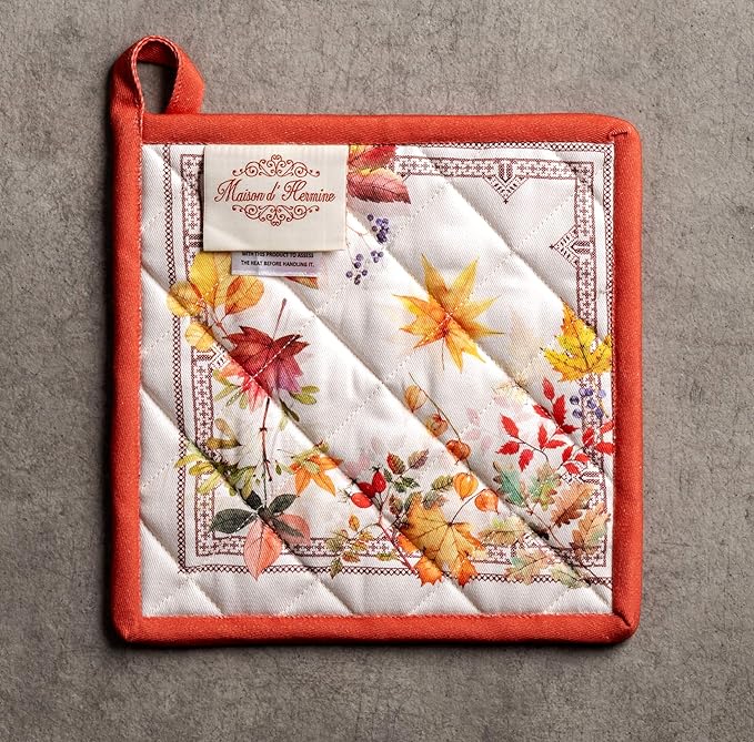 Maison d' Hermine Pot Holders 100% Cotton Heat Resistant Potholders 8" x 8" Hot Pads with Loop for Thanksgiving Christmas Decorations BBQ Cooking Baking Handling Hot Pans (Pack of 1, Amarante)