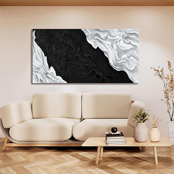 YISXINOAG Large Abstract Wall Art For Living Room Black And White Canvas Art Wall Decor Picture Painting Maximalist Decor Artwork For Bedroom Dinning Room Canvas Art Modern Home Wall Decor 29x58 In
