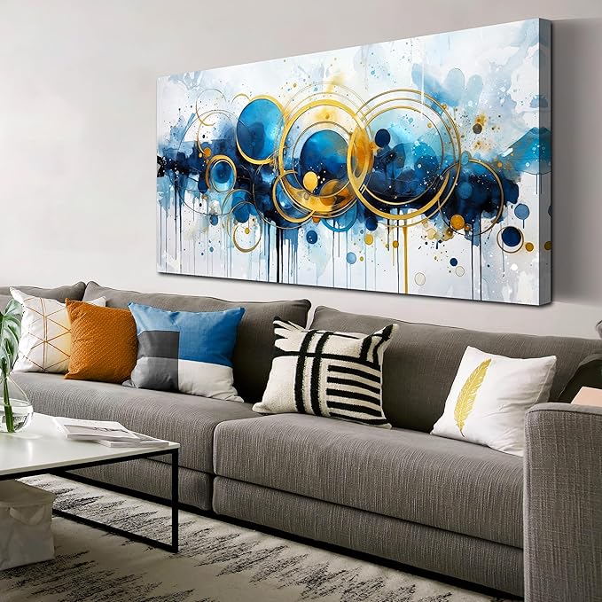 JKWALL77 Big Wall Paintings for Living Room - Blue Abstract Canvas Wall Art - Modern Wall Decor Ready to Hang Size 29" x 59"