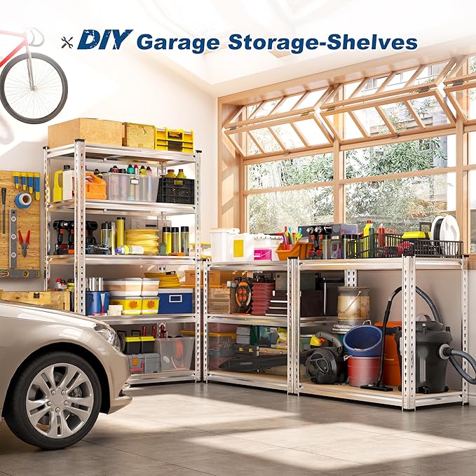 REIBII Storage Shelves 2020LBS Garage Shelving Heavy Duty Shelving 5 Tier Metal Shelving Units for Storage Adjustable Pantry Shelves for Kitchen Warehouse Basement 28" W x 12" D x 59.8" H, 4 Pack