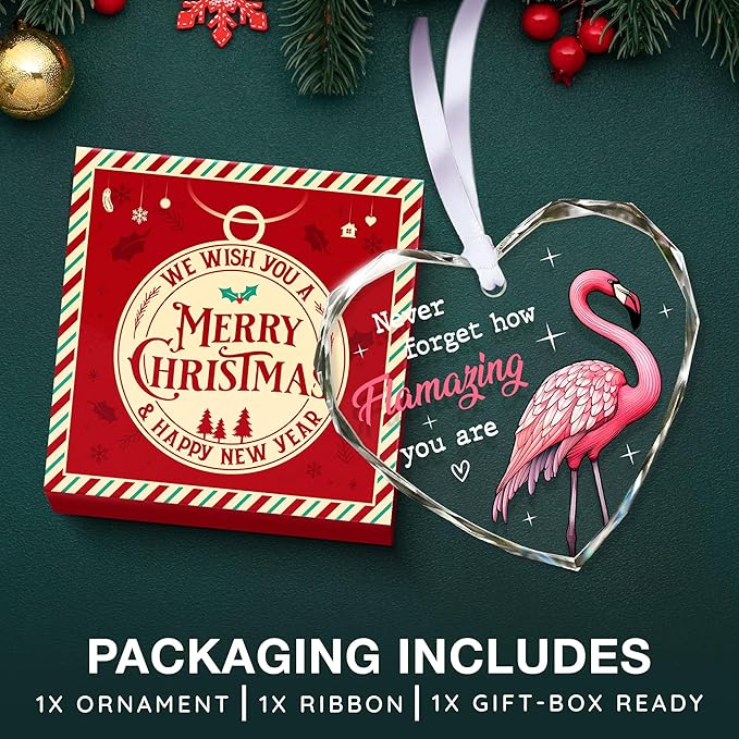 Flamingo Christmas Ornaments - Pink Flamingo Ornaments for Christmas Tree, Novelty Holiday Flamingo Gifts for Bird Lovers, Unique Ornament Celebrating A Tropical Holiday Theme