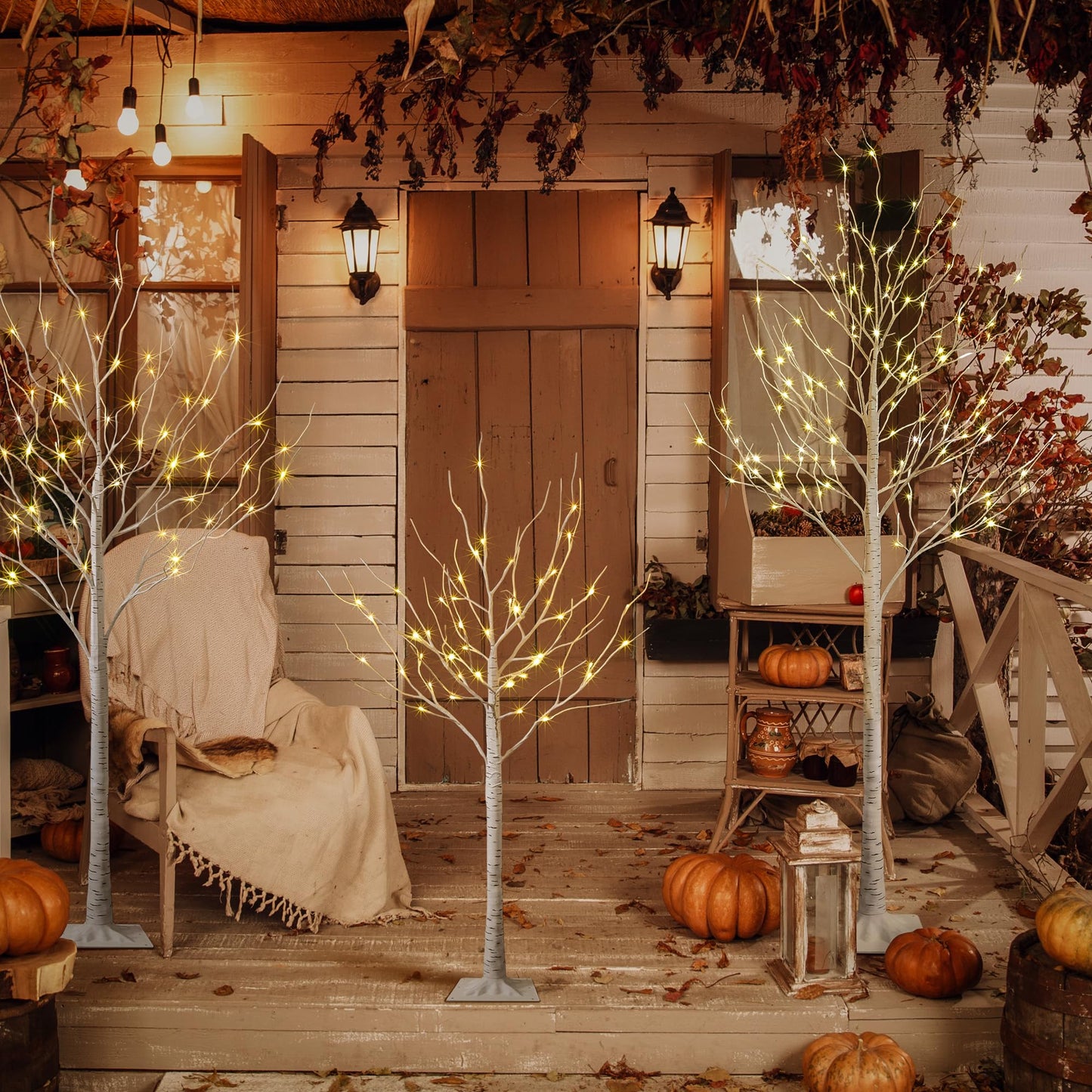 LIGHTSHARE LED Birch Tree Light Set - 4ft, 6ft, 8ft Trees with Warm White Lights - Indoor Outdoor Christmas Wedding Party Decorations (3-Pack)