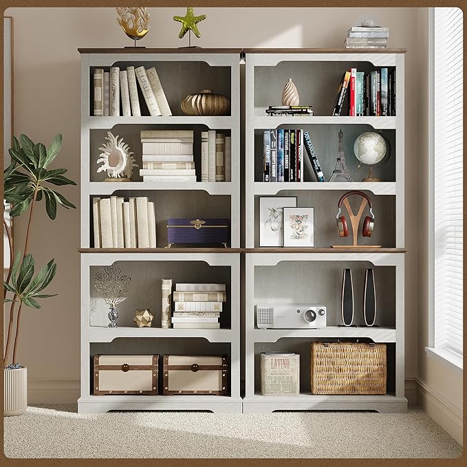 Tall Bookcase, 70 inch Height, 5-Tier Open Storage Shelf, 31.5 in Wide Standing Bookshelves for Home, Office, Bedroom, School, Library, 31.5W * 11.81D *70H (White Espresso, Open Storage)